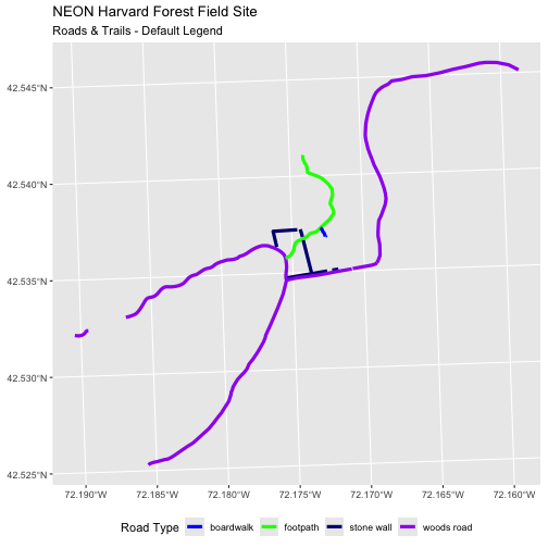 Roads and trails in the study area using thicker lines than the previous figure.