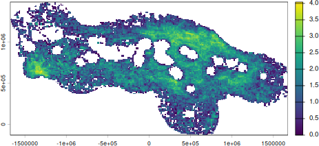 Mean annual fishing effort with nearshore values removed.