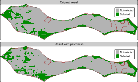Prioritization solution for the Pacific High Seas area, with whole seamounts included. Brown outlines are seamounts.