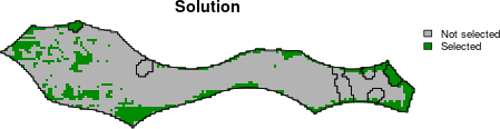 Prioritization solution for the Pacific High Seas area, with whole seamounts included. Black outlines are seamounts.